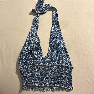 Small, haltered top, blue and white